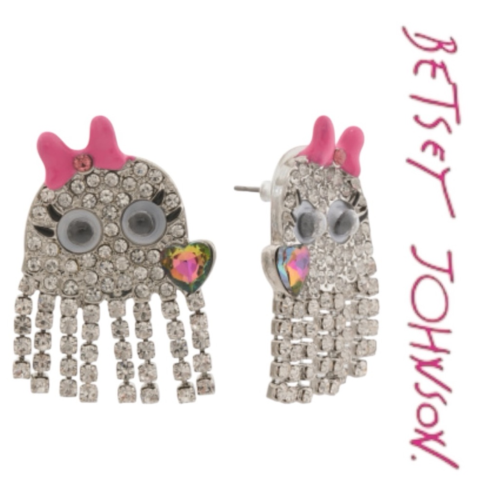 Betsey Johnson Shaky Ghost With Bow Drop Earrings